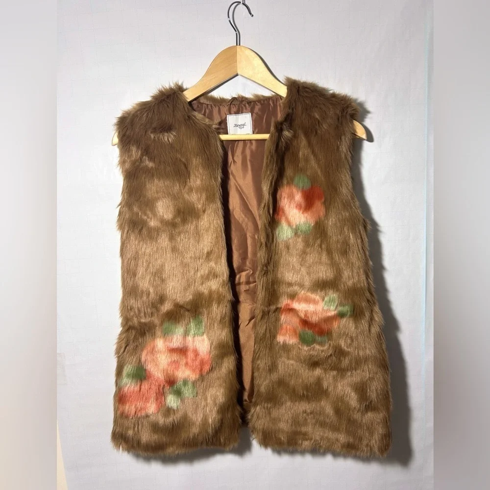 Mayoral Girl Faux-Fur Brown Floral Sleeveless Vest 12